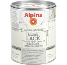 Alpina Möbellack für Bad und Küche, seidenmatt, Farbton White Cotton, strapazierfähiger Lack für Möbeloberflächen.