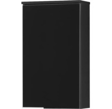 Armoire de salle de bains suspendue noire avec une porte au design moderne.