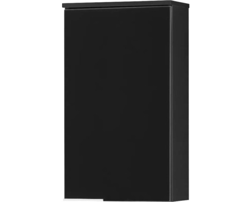 Armoire de salle de bains suspendue noire avec une porte au design moderne.