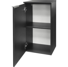 Meuble bas de cuisine avec une porte et une étagère, corps de couleur anthracite, ouvert.