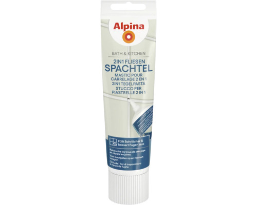 Mastic pour carrelage Alpina 2 en 1 pour salle de bain et cuisine en tube pour reboucher les trous de perçage et réparer les joints.