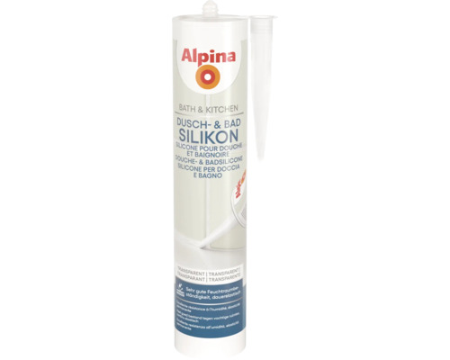 Silicone Alpina pour douche et baignoire transparent en cartouche avec buse pour pièces humides.