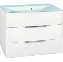 Meuble sous-vasque Fackelmann avec deux tiroirs et lavabo en verre en blanc.