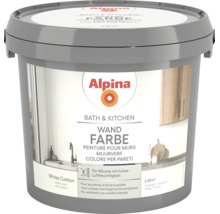 Peinture murale Alpina Bath and Kitchen en White Cotton, mate, pour pièces à forte humidité.