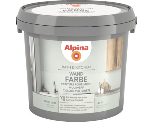 Peinture murale Alpina Bath et Kitchen Silver Leaf mat pour pièces à forte humidité environ 20 mètres carrés.