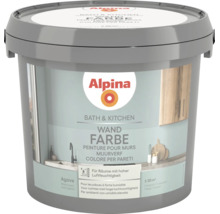 Peinture murale Alpina Bath and Kitchen en couleur Agave, peinture mate pour pièces à forte humidité comme la cuisine et la salle de bain.