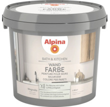Peinture murale Alpina Bath et Kitchen, magnolia mat, pour pièces à forte humidité, pour environ 20 mètres carrés.