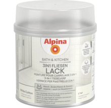Peinture pour carrelage Alpina 3-en-1 Bath et Kitchen pour murs, sols et sanitaires, couleur White Cotton satiné, environ 7 mètres carrés.