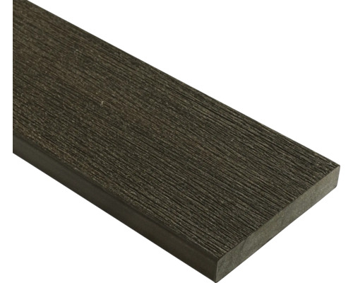 Lame de terrasse en composite bois-plastique avec une surface structurée en anthracite.