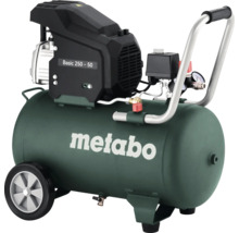 Compresseur à pistons Metabo Basic 250 - 50 vert avec réservoir de 50 litres, roues et poignée.