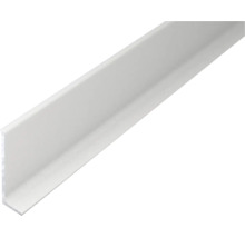 Weisses Winkelprofil aus Kunststoff in L-Form.