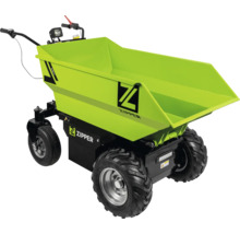 Elektro-Minidumper Zipper ZI-ED500 mit Allradantrieb, großer Mulde und Geländebereifung für den Materialtransport.