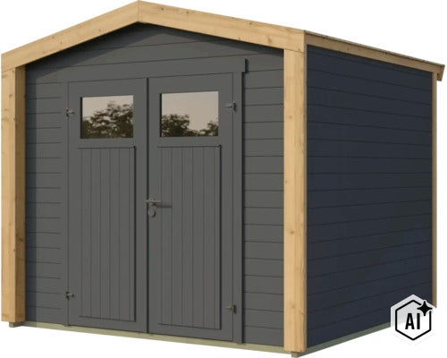 Abri de jardin en bois avec porte double et fenêtres, design moderne pour extérieur (Image AI modified or generated)