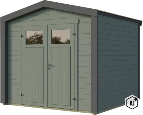 Abri de jardin en bois avec double porte et fenêtres (Image AI modified or generated)