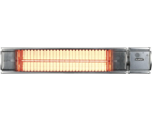 Eurom Infrarot-Terrassenstrahler aus Metall mit leuchtendem Heizelement.