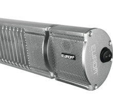 Eurom Terrassenstrahler aus Metall mit Schutzgitter und Ein-Aus-Schalter.