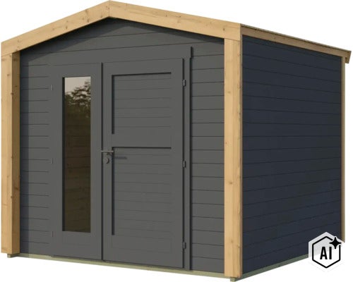 Abri de jardin en bois avec double porte et panneau vitré (Image AI modified or generated)