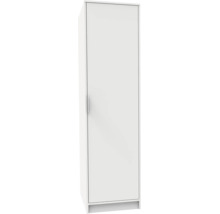 Armoire haute blanche avec une porte et une poignée verticale.