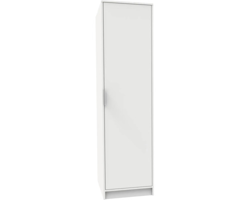 Armoire haute blanche avec une porte et une poignée verticale.