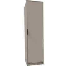 Armoire haute de salle de bain étroite avec une porte et une poignée noire.