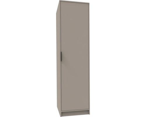 Armoire haute de salle de bain étroite avec une porte et une poignée noire.