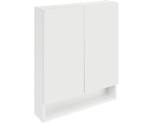 Armoire murale avec deux portes et un compartiment ouvert dans la partie inférieure.