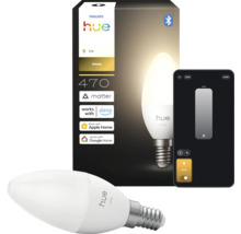 Ampoule LED flamme Philips Hue White E14, 470 lumens, contrôle intelligent via Matter et Bluetooth, compatible avec Alexa, Apple Home et Google Home.