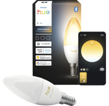 Ampoule LED flamme Philips Hue White Ambiance E14, 500 lumens, Bluetooth, Matter, contrôlable par application.