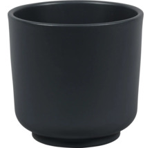 Cache-pot cylindrique en céramique noire mate avec un fond arrondi.