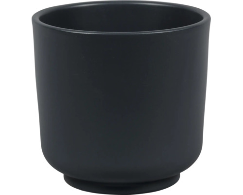 Cache-pot cylindrique en céramique noire mate avec un fond arrondi.