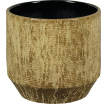 Cache-pot rustique en céramique avec surface texturée de couleur brun doré.
