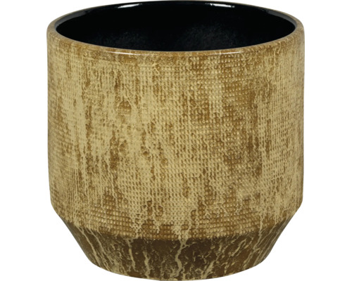 Cache-pot rustique en céramique avec surface texturée de couleur brun doré.