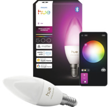 Ampoule LED Philips Hue White and Color Ambiance E14 en forme de bougie avec emballage et application pour smartphone pour le contrôle des couleurs.