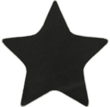 Sternförmiger Teppich in Schwarz mit weissem Rand.