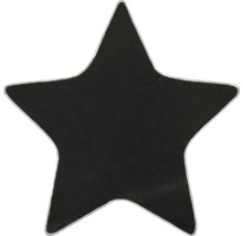 Sternförmiger Teppich aus Textil in Schwarz mit genähtem Rand.