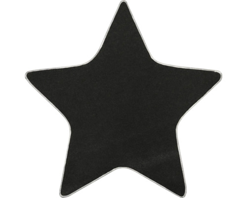 Sternförmiger Teppich aus Textil in Schwarz mit genähtem Rand.