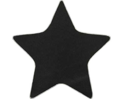 Sternförmiger Teppich in Schwarz mit weissem Rand.