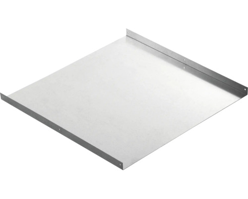 Tablette en métal galvanisé avec rebords pliés et trous pré-percés pour la fixation.