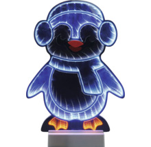 Lampe décorative à LED en forme de pingouin avec effet de miroir infini, bonnet et écharpe.