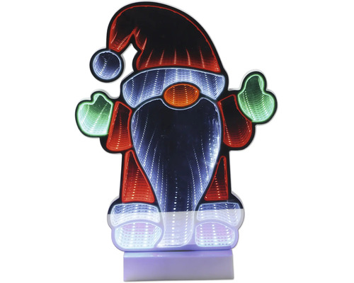 Décoration de Noël LED lutin avec effet miroir infini, éclairage multicolore pour la décoration intérieure.