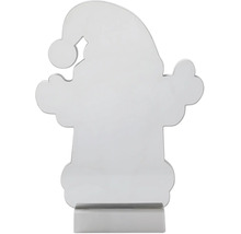Figurine de Noël silhouette de Père Noël en métal argenté avec socle.