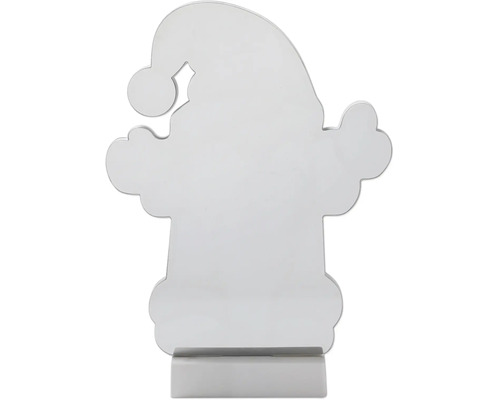 Figurine de Noël silhouette de Père Noël en métal argenté avec socle.