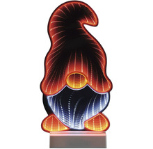 Lampe décorative LED en forme de gnome avec effet d'infini 3D sur un socle.