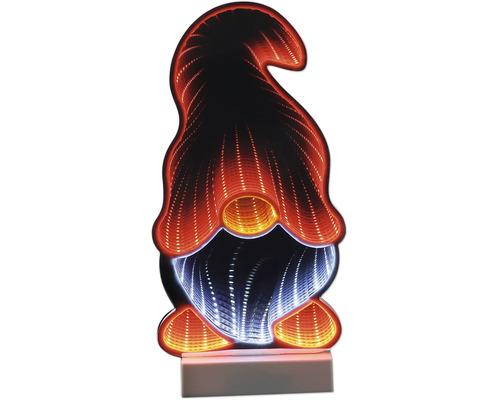Gnome décoratif à LED avec effet de miroir infini, figurine de Noël lumineuse pour intérieur.