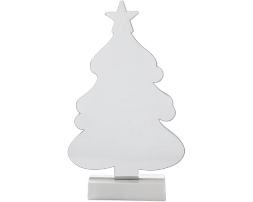 Silhouette de sapin de Noël décorative avec étoile sur socle.