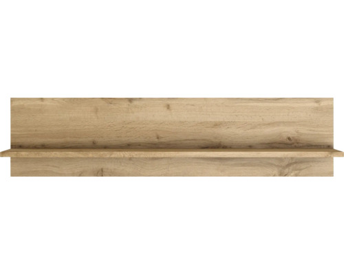 Wandregal mit Rückwand in Holzoptik.