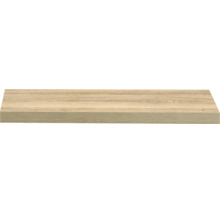 Tablette murale aspect chêne, rectangulaire avec veinure de bois.