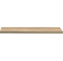 Tablette d'étagère aspect bois avec bord avant arrondi.