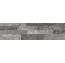 Plaquettes de parement aspect pierre naturelle avec surface structurée dans différentes nuances de gris.