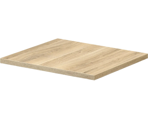 Tablette d'étagère rectangulaire avec décor chêne et veinage du bois visible.